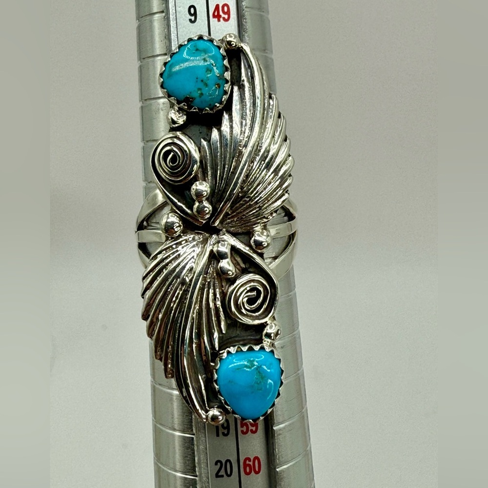 Vintage Native American Navajo Harris Largo Sterling Silver Ring with Turquoise - Picture 5 of 16